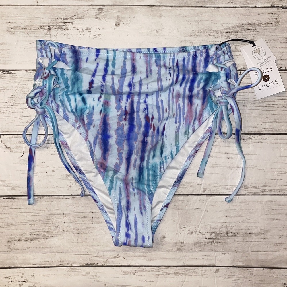 Tie Dye Bikini Bottom Small‎ Blue Swim Shade & Shore Women's Cheeky High Waist S